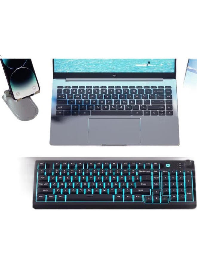 HP Hp K500F Mechanical Feel Keyboard, Wireless Bluetooth Tri-Mode, Quiet Multifunctional Knob, For Office, Gaming, Desktop, Laptop, Universal, Black, 98-Key Layout - Image 2