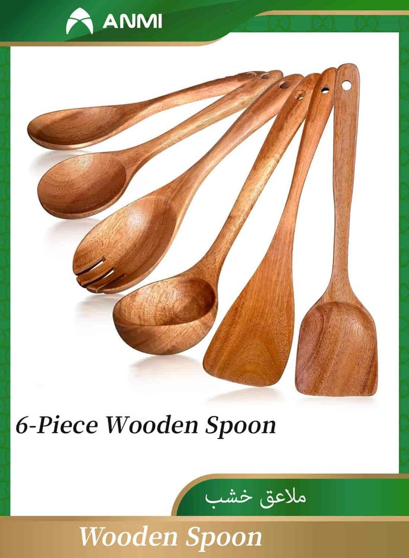 أنمي 6-قطعة ملعقة خشبية ، ملاعق خشب ، أواني خشبية للطبخ خشب الساج الطبيعي أواني المطبخ الخشبية مجموعة - Image 1