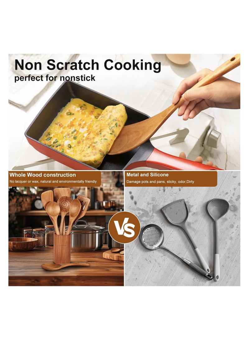 أنمي 6-قطعة ملعقة خشبية ، ملاعق خشب ، أواني خشبية للطبخ خشب الساج الطبيعي أواني المطبخ الخشبية مجموعة - Image 5