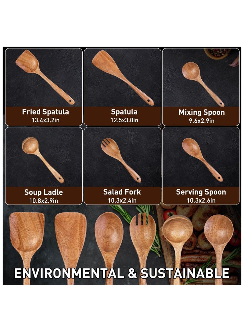 أنمي 6-قطعة ملعقة خشبية ، ملاعق خشب ، أواني خشبية للطبخ خشب الساج الطبيعي أواني المطبخ الخشبية مجموعة - Image 4