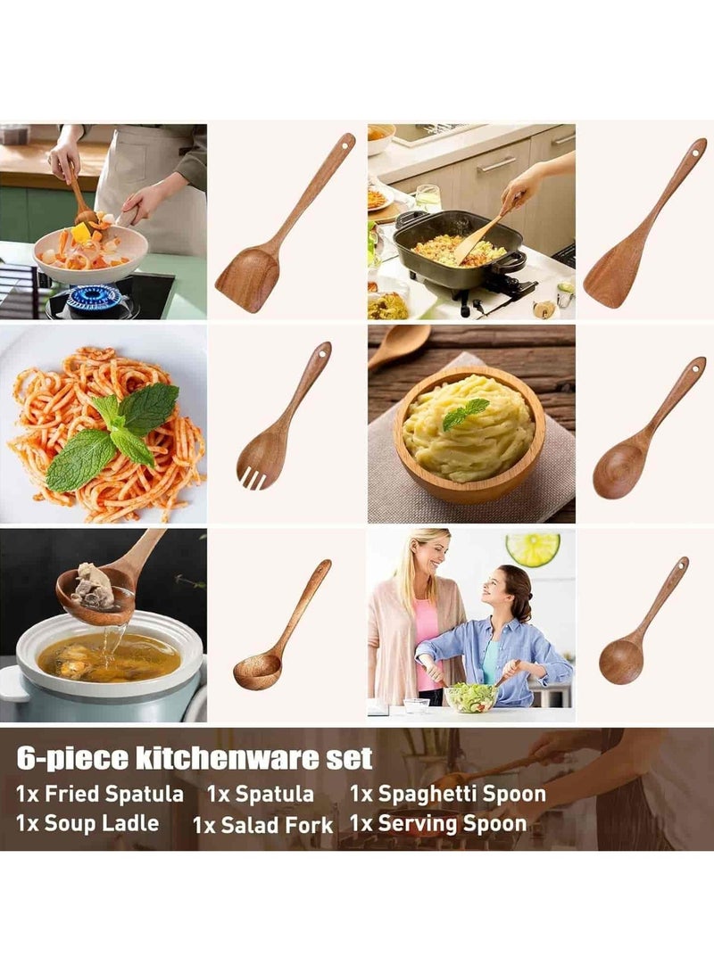 أنمي 6-قطعة ملعقة خشبية ، ملاعق خشب ، أواني خشبية للطبخ خشب الساج الطبيعي أواني المطبخ الخشبية مجموعة - Image 3