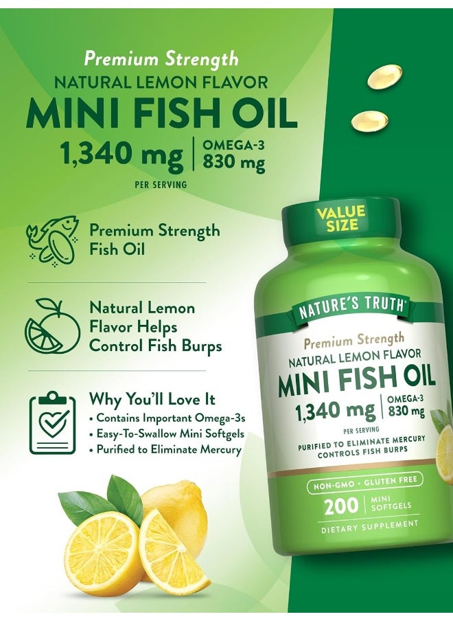 Nature's Truth Nature's Truth Fish Oil Omega 3 | 1340 mg | 200 Mini Softgels | Burpless Lemon Flavor Pills | Non-GMO & Gluten Free Supplement  - Image 5
