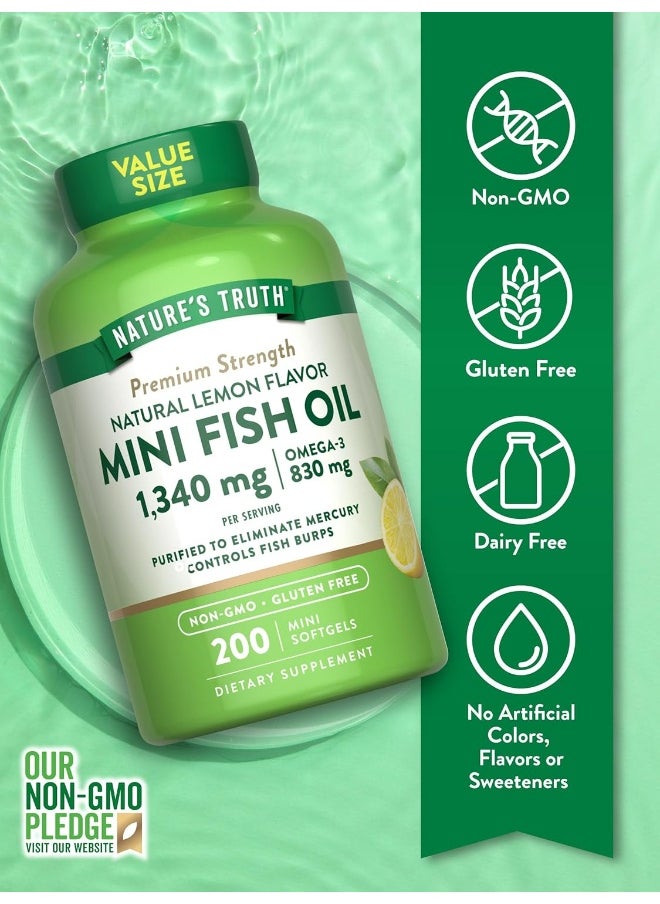 Nature's Truth Nature's Truth Fish Oil Omega 3 | 1340 mg | 200 Mini Softgels | Burpless Lemon Flavor Pills | Non-GMO & Gluten Free Supplement  - Image 3
