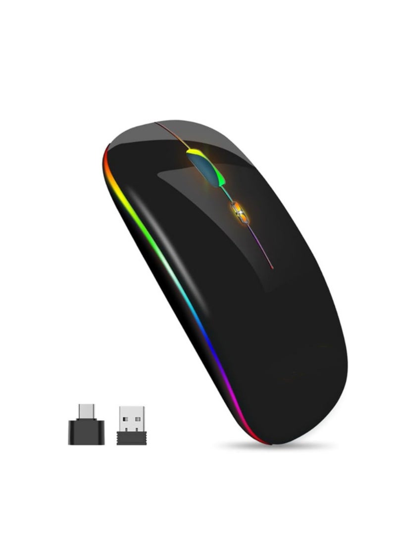 Slim Wireless Bluetooth Mouse – Dual Mode (Bluetooth 5.0 + 2.4G) – Rechargeable Portable Optical Mouse for Laptop, PC, Mac OS, Android & Windows – Black  - Image 1