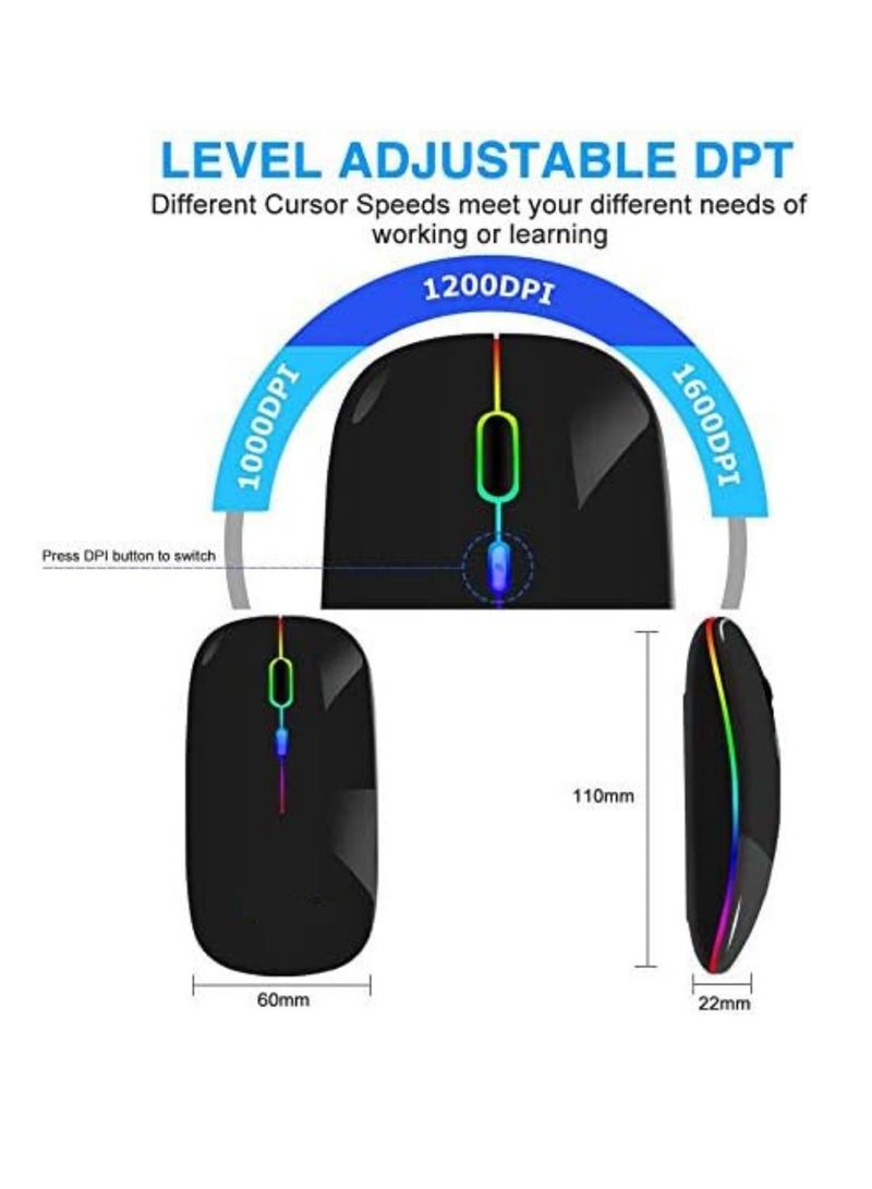 Slim Wireless Bluetooth Mouse – Dual Mode (Bluetooth 5.0 + 2.4G) – Rechargeable Portable Optical Mouse for Laptop, PC, Mac OS, Android & Windows – Black  - Image 3