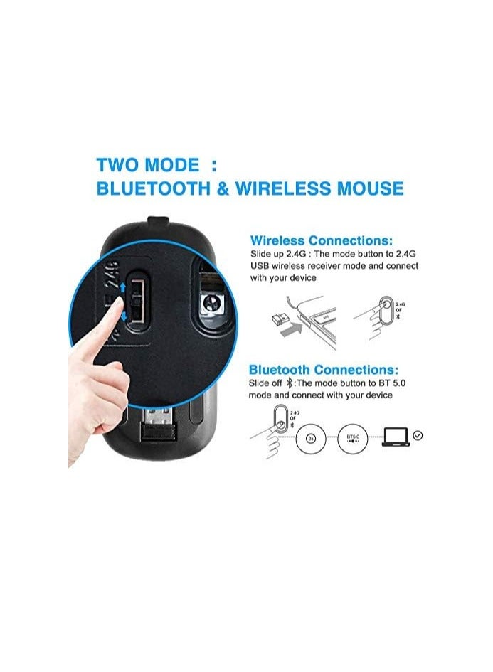 Slim Wireless Bluetooth Mouse – Dual Mode (Bluetooth 5.0 + 2.4G) – Rechargeable Portable Optical Mouse for Laptop, PC, Mac OS, Android & Windows – Black  - Image 2
