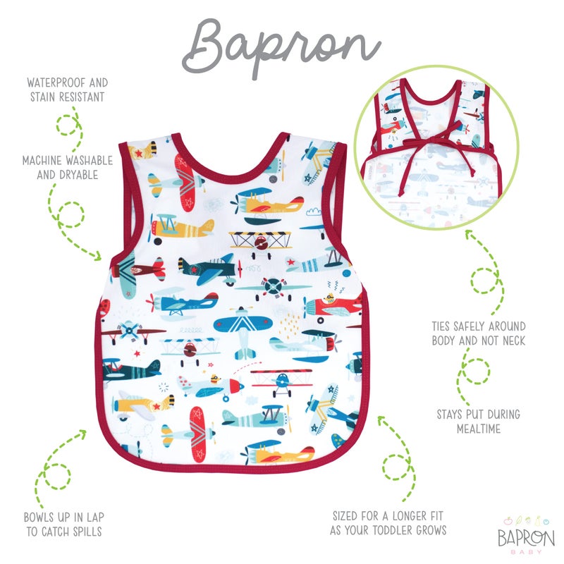 BapronBaby Retro Airplanes Bapron - No Neck Tie Safer Bib for Baby & Toddler - Soft Waterproof Stain Resistant - Machine Washable - Sz Baby/Toddler 6m-3T - Image 2