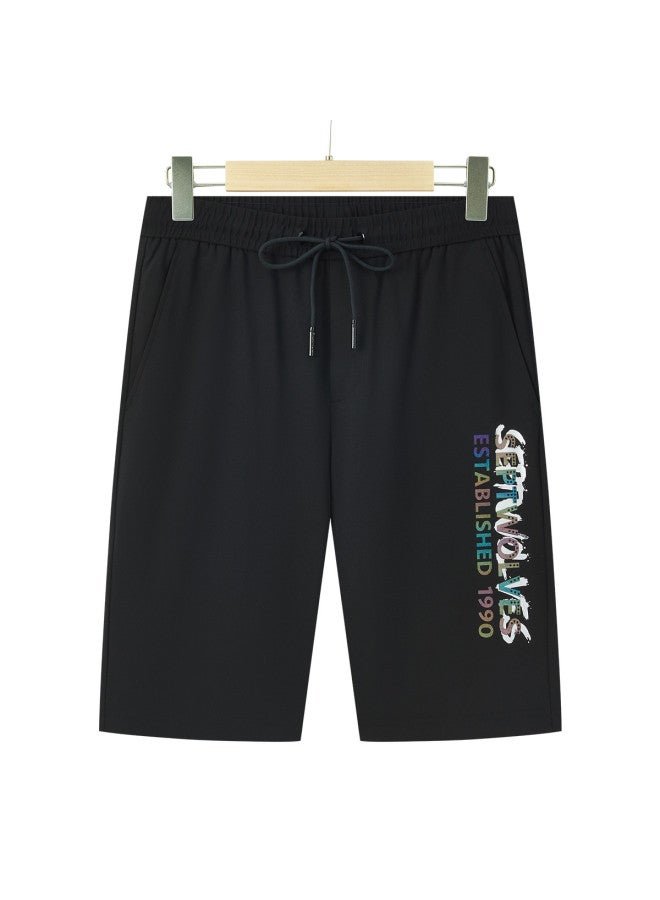 Septwolves Blended Fabric, Comfortable And Stylish】men's Casual Print Knitted Drawstring Shorts For Spring And Summer - Image 2