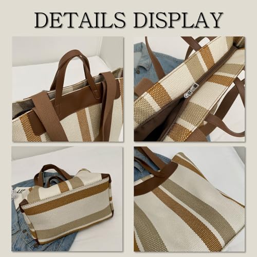 HFLZBRO Large Women's Work Tote Bag – 13inch Laptop Compartment,Canvas Shoulder Bag for Office & Daily Use,Tote Bag with Spacious Storage (BROWN, Large) - Image 5