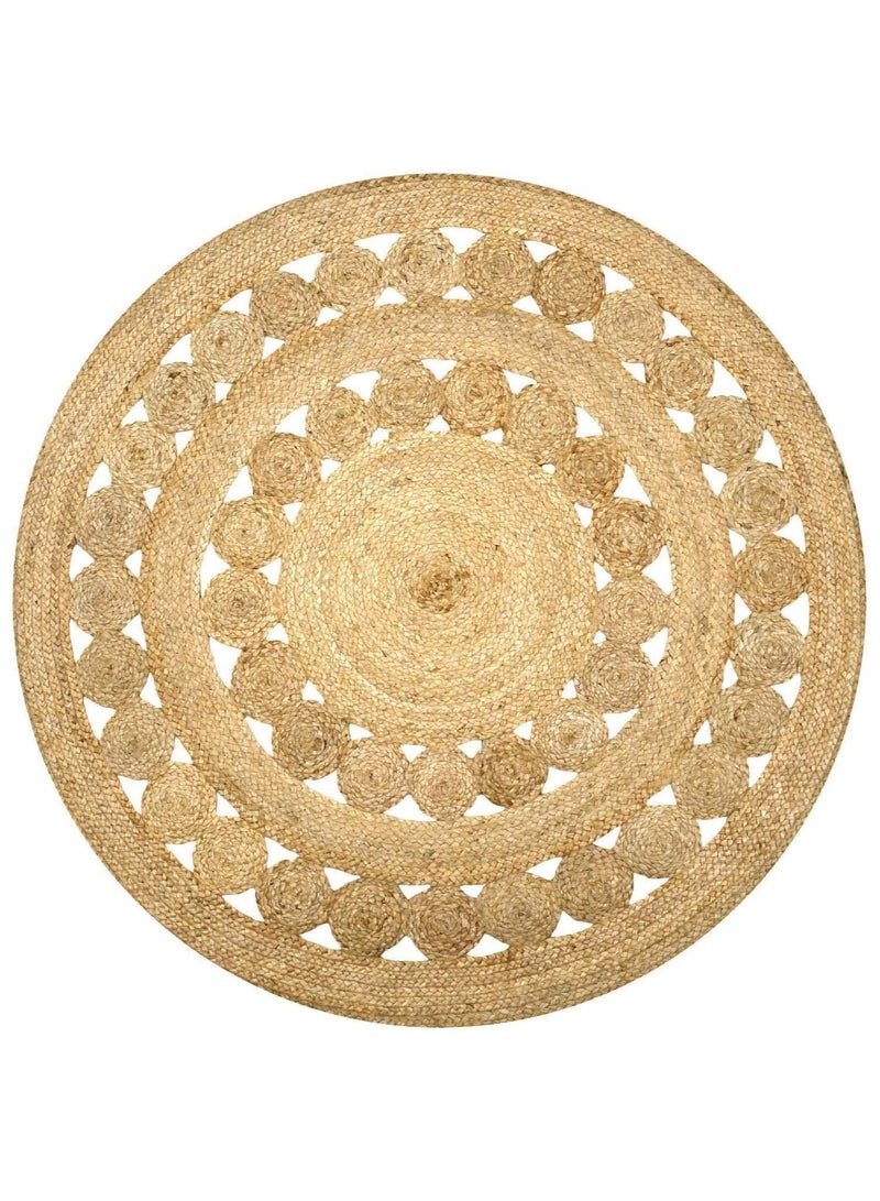 لينجوي سجادة من الجوت الطبيعي، سجادة منسوجة يدويًا، سجادة أرضية، سجادة دائرية طبيعية من الأعشاب البحرية - Image 2