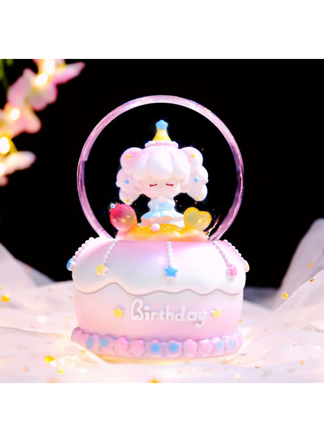 Creative Trendy Play Kummi Music Box Crystal Ball Luminous Music Box Children's Music Box Boys And Girls Student Gifts-Color:8h013 Powder-Size:Large Size 100 Internal Turns + Lanterns Snow + Music - Image 1