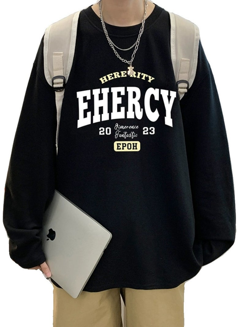Long-Sleeved T-Shirt For Men 2023 Autum American Retro Trendy Brand Youth Versatile Loose Casual Pullover Top Clothes - Image 2