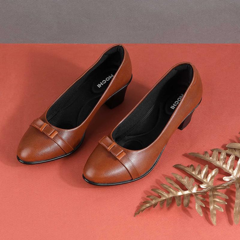 Mochi Womens Synthetic Tan Pumps (Size (7 UK (40 EU)) - Image 2