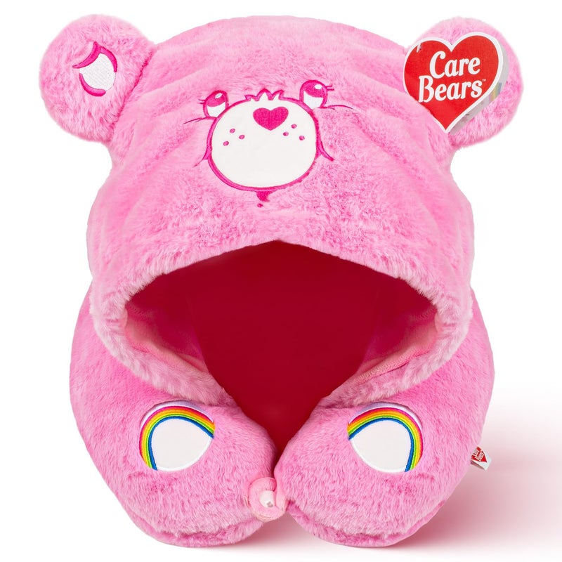 Care Bears Cheer Bear Snuggle Hood Travel Pillow with Hood Soft Plush Neck Support Lightweight Comfortable and Breathable Airplane Care and Train Travel Pink - Image 2