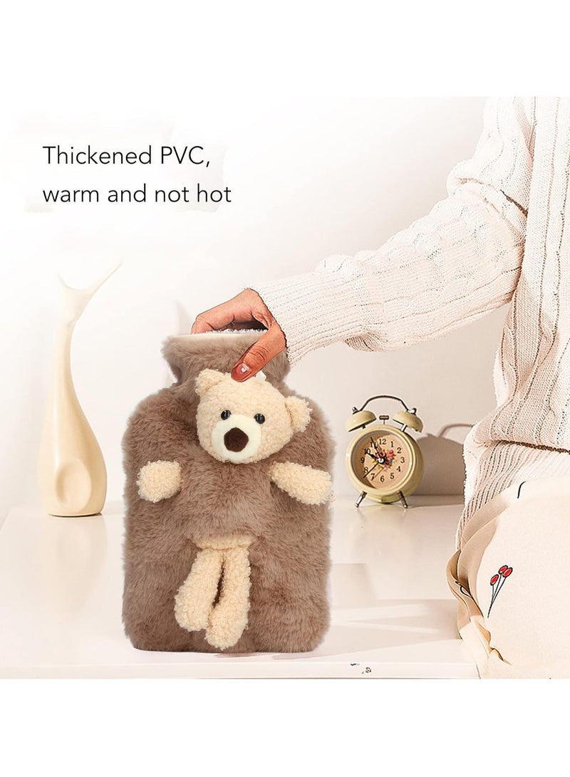 general Hot water bottle with cute stuffed animal cover, multifunctional 1000ml capacity wide mouth warm water bottle, cute cartoon bear home office hot water bottle - Image 4