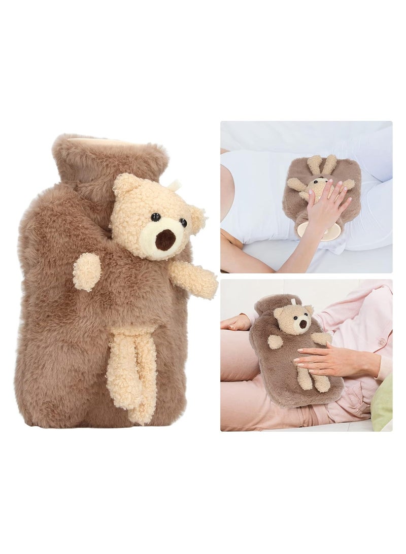 general Hot water bottle with cute stuffed animal cover, multifunctional 1000ml capacity wide mouth warm water bottle, cute cartoon bear home office hot water bottle - Image 2
