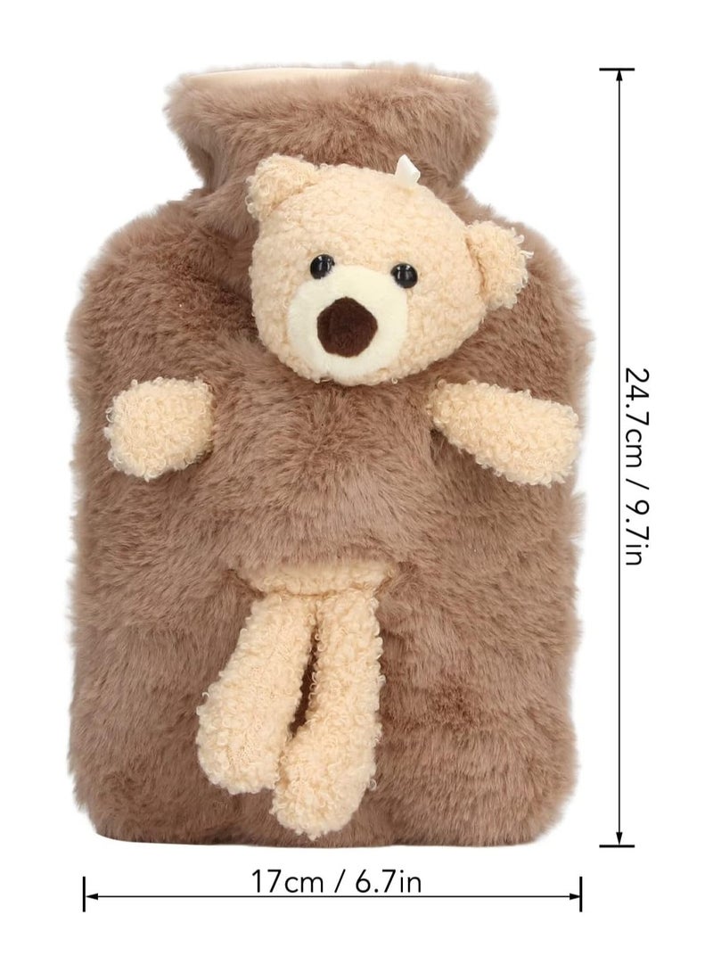general Hot water bottle with cute stuffed animal cover, multifunctional 1000ml capacity wide mouth warm water bottle, cute cartoon bear home office hot water bottle - Image 3