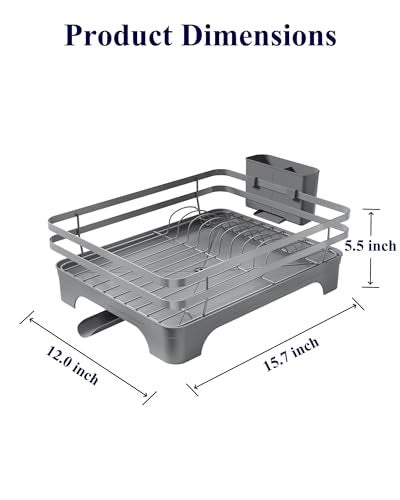 Kitsure Dish Drying Rack MultiFunctional Dish Rack for Kitchen Counter with Cutlery Holder RustProof Storage Solution with Rotatable 157 x 120 x 55 Grey - Image 3