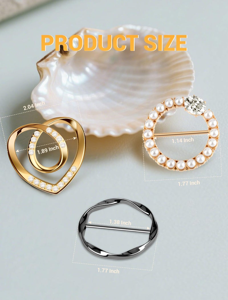 SARDVISA 6 PCS Premium Silk Scarf Ring Clip, Slide T-Shirt Tie Clips Buckle Clothes Corner Knotted Button for Women Clothing Waist Cincher Clips Tightener, Fashion Metal Round Circle Shirt Clips Wrap Holder - Image 3
