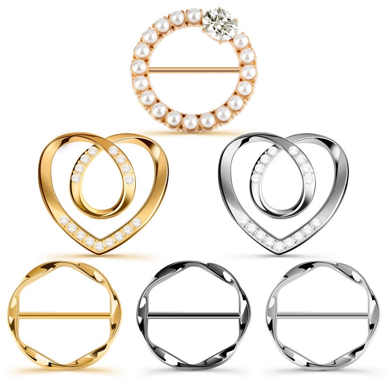 SARDVISA 6 PCS Premium Silk Scarf Ring Clip, Slide T-Shirt Tie Clips Buckle Clothes Corner Knotted Button for Women Clothing Waist Cincher Clips Tightener, Fashion Metal Round Circle Shirt Clips Wrap Holder - Image 1