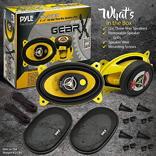 Pyle Car Three-Way Speaker System-Pro 4x6Inch 180W 4Ohm Mid Tweeter Component Audio Sound Speakers For Car Stereo w/30Oz Magnet Structure, 2” Mount Depth Fits Standard OEM-PLG46.3 (Pair),Black/Yellow - Image 2