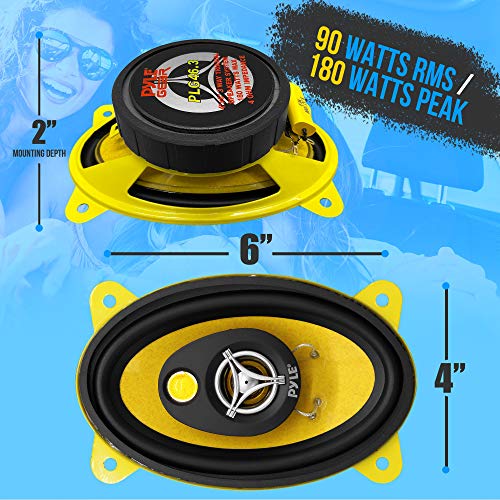 Pyle Car Three-Way Speaker System-Pro 4x6Inch 180W 4Ohm Mid Tweeter Component Audio Sound Speakers For Car Stereo w/30Oz Magnet Structure, 2” Mount Depth Fits Standard OEM-PLG46.3 (Pair),Black/Yellow - Image 3