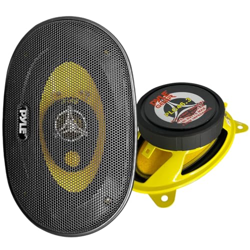 Pyle Car Three-Way Speaker System-Pro 4x6Inch 180W 4Ohm Mid Tweeter Component Audio Sound Speakers For Car Stereo w/30Oz Magnet Structure, 2” Mount Depth Fits Standard OEM-PLG46.3 (Pair),Black/Yellow - Image 1