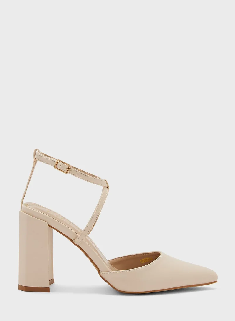 ELLA Ankle Strap Block Heel Pumps