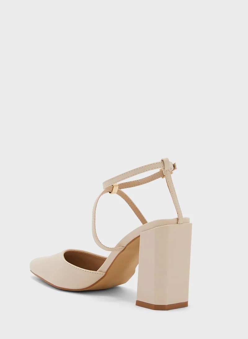 ELLA Ankle Strap Block Heel Pumps