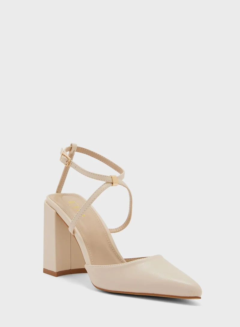 ELLA Ankle Strap Block Heel Pumps