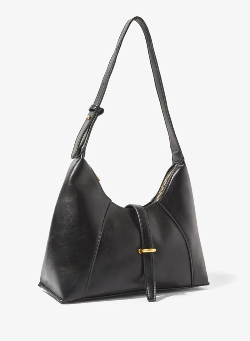 Styli Black Shoulder Bag with Buckle Detail