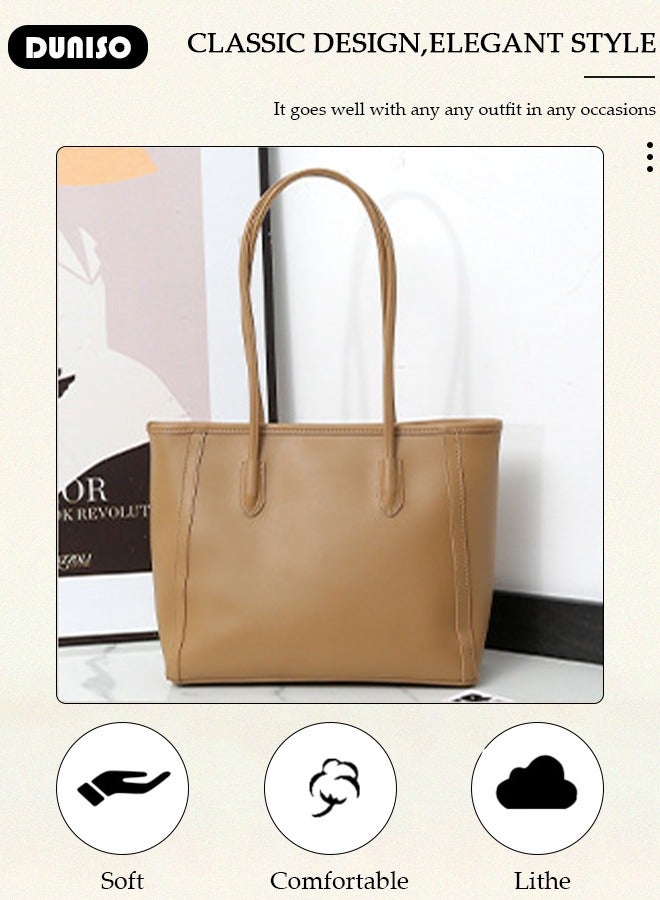 DUNISO Women's Shoulder Tote Bag Faux Leather Handbag For Women Large Capacity Bucket Bag Fashionable Travel Messenger Shoulder Bag For Ladies Girls College Students - Image 2