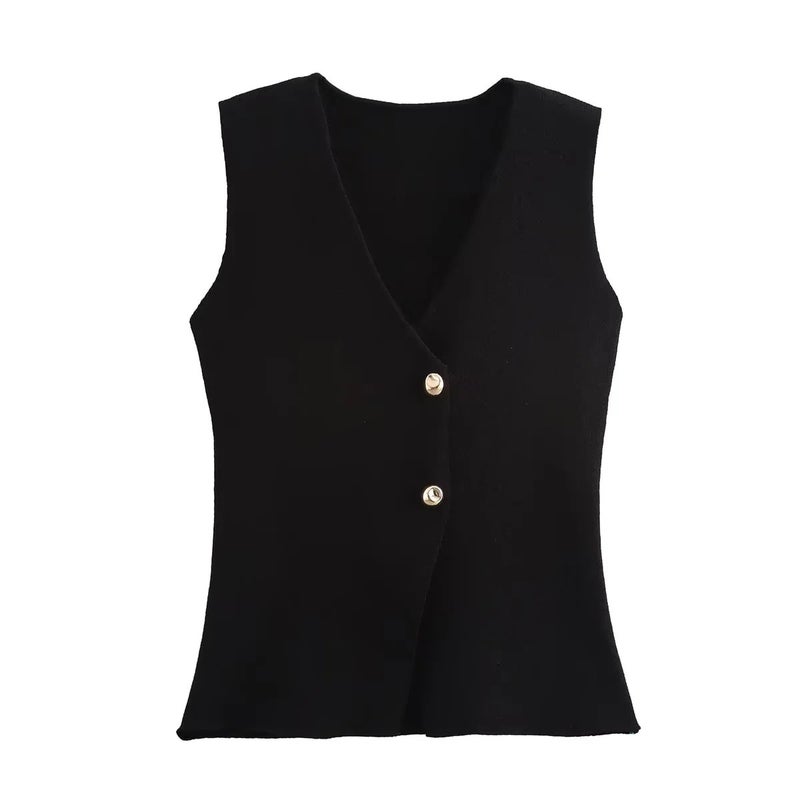 Womens Knit Vest ZR Fast Selling New Style Clothing Foreign Trade Wholesale Small Pleated Seamless Dress Suit Black vest  - Image 1