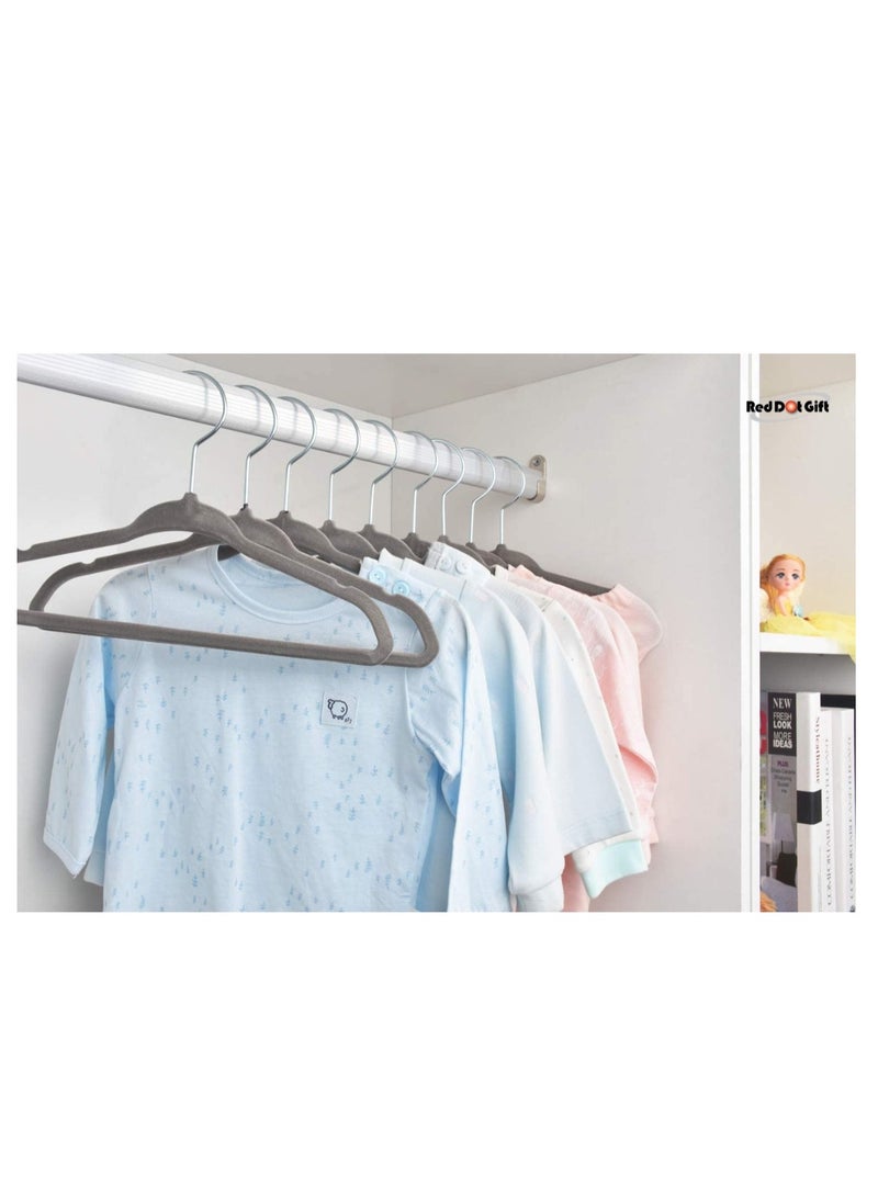 Red Dot Gift 30 Piece Grey Baby Velvet Coat Hanger (28cm / 11 Inch) Nursery Clothes Hangers Non-Slip Toddler Hangers, 360 Chrome Swivel Hook  - Image 5