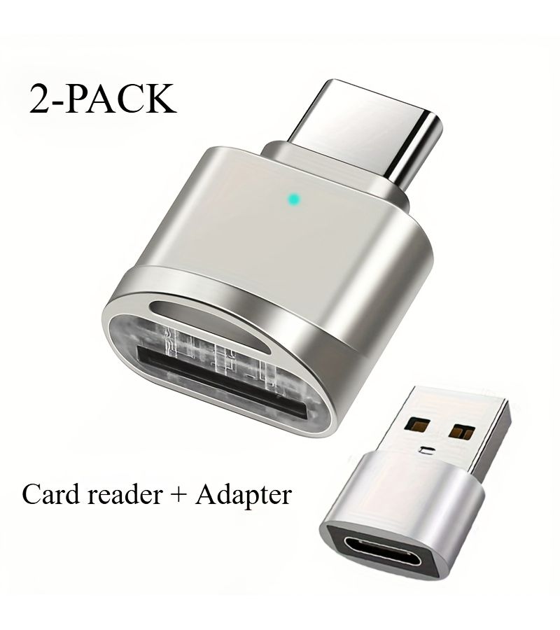 2 Pack USB C TF Card Reader And USB C To USB A Adapter Type C Memory Card OTG Adapter For iPhone 16 15 Samsung Galaxy Phones Silvery Black - Image 1