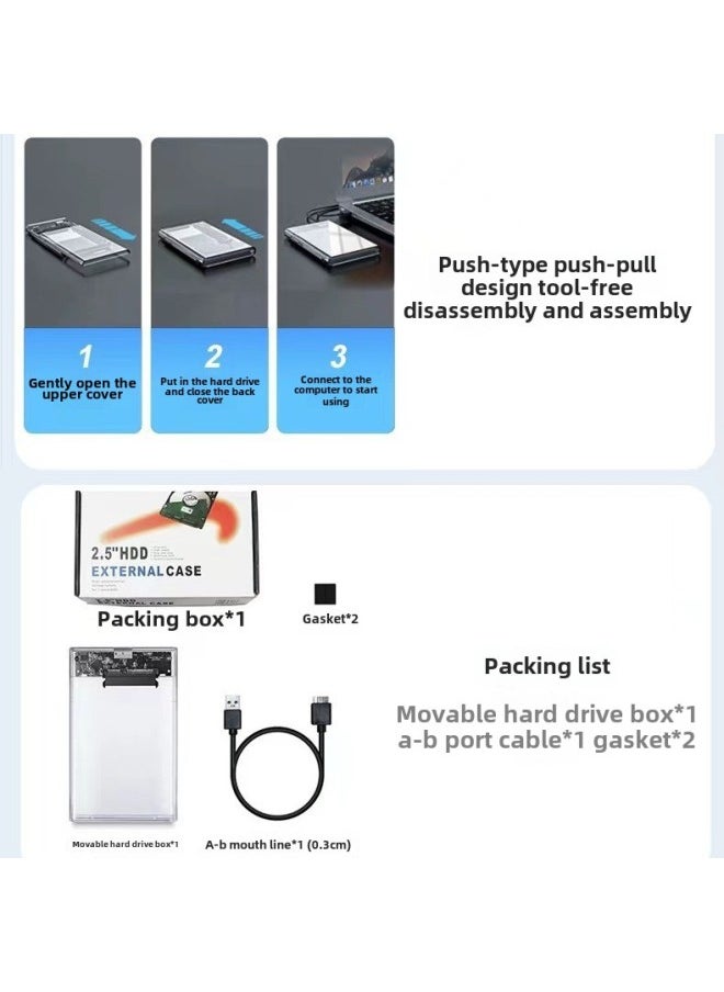 Generic USB3.0 Transparent Mobile Hard Disk Box 2.5 Inch Laptop Hard Disk Box SATA Serial Port Hard Drive Solid State SSD-Color:3.0 Transparent Model  - Image 3