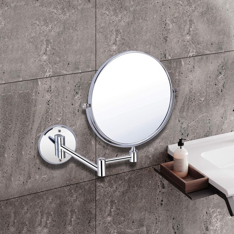ELECRANGE Makeup Mirror Shaving Mirror Bathroom Mirror with 5X Magnifying Mirror Wall Bracket with Adjustable Frame SilverRound Framed - Image 1