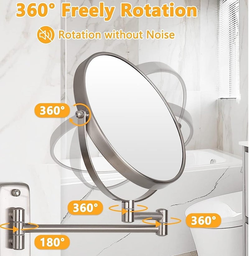 ELECRANGE Makeup Mirror Shaving Mirror Bathroom Mirror with 5X Magnifying Mirror Wall Bracket with Adjustable Frame SilverRound Framed - Image 5