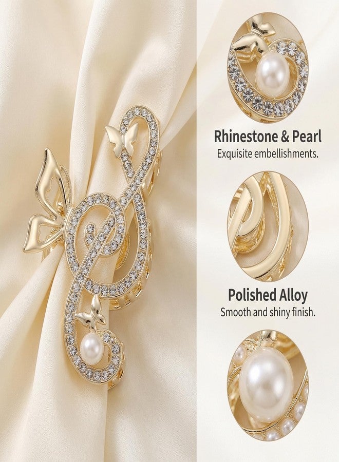 KGCGJVB 2Pcs Treble Clef Hair Clip Elegant Gold Claw Clips for Women Metal Pearl Decorative Rhinestone Music Note Sparkly Large Hair Clips - Image 3