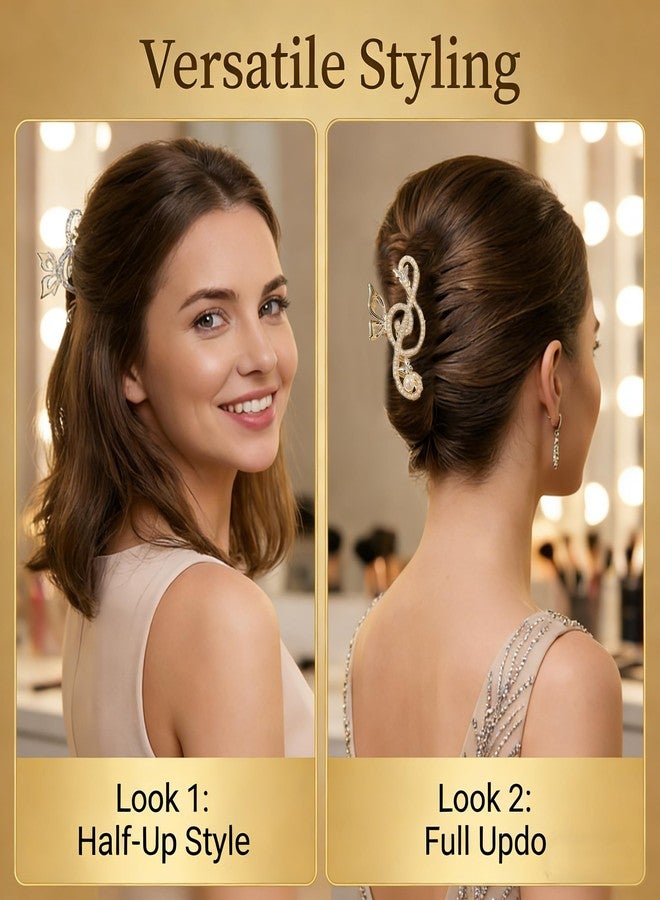 KGCGJVB 2Pcs Treble Clef Hair Clip Elegant Gold Claw Clips for Women Metal Pearl Decorative Rhinestone Music Note Sparkly Large Hair Clips - Image 4