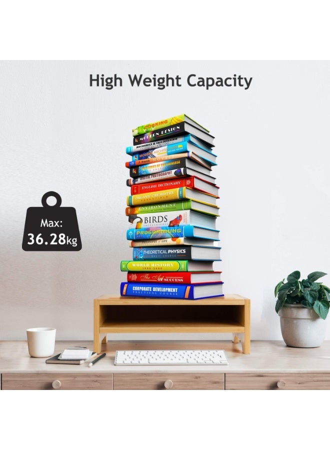 كادي ون حامل شاشة خشبي متعدد الاستخدامات من الخيزران من طبقتين سطح علوي يحتوي على فتحات مخصّصة لترتيب الأدوات والأجهزة و رف سفلي لتخزين الكتب والدفاتر و الاكسسوارات، منصة تنظيم مكتبية - Image 5