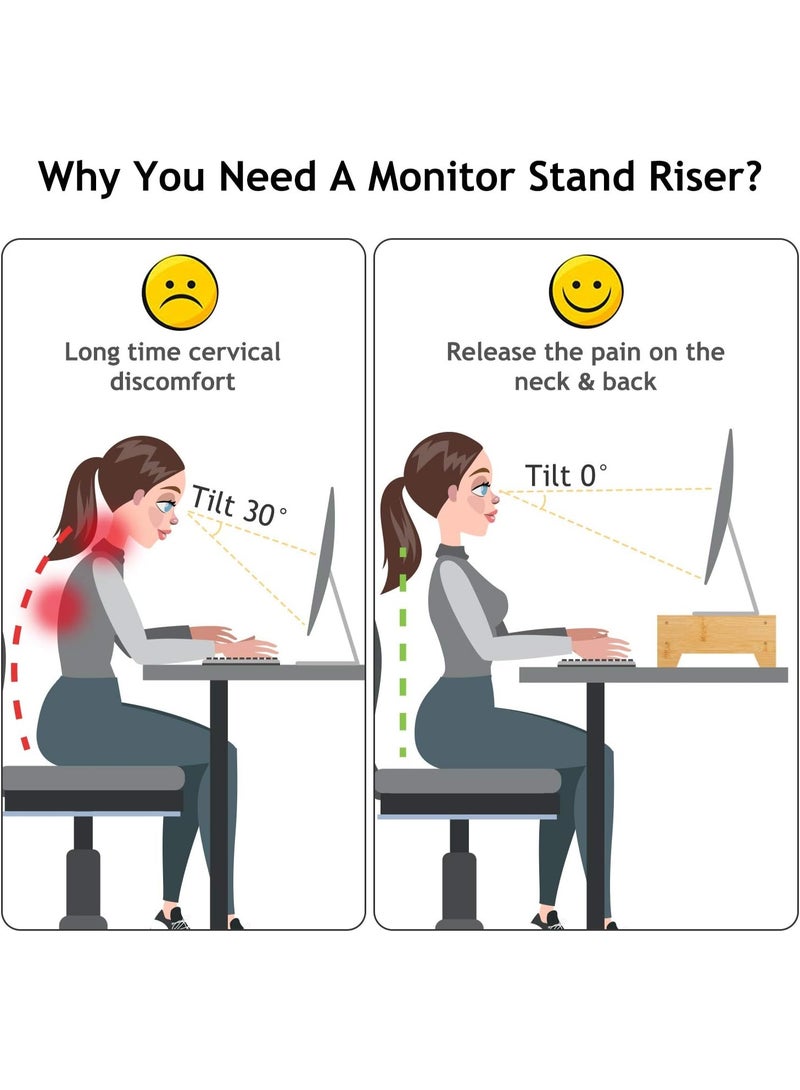 كادي ون حامل شاشة خشبي متعدد الاستخدامات من الخيزران من طبقتين سطح علوي يحتوي على فتحات مخصّصة لترتيب الأدوات والأجهزة و رف سفلي لتخزين الكتب والدفاتر و الاكسسوارات، منصة تنظيم مكتبية - Image 4