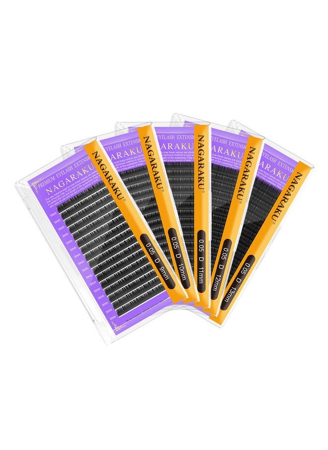 NAGARAKU 5 Trays Eyelash Extensions Individual Lashes 0.05Mm D Curl 9/10/11/12/13Mm In 1 Pack Classic Soft Natural Professional Faux Mink 16 Rows  - Image 1