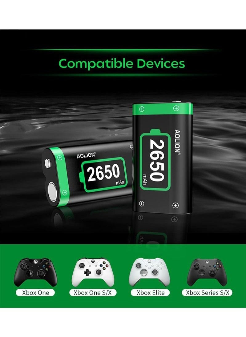 AOLION - Rechargeable Battery Pack For Xbox One/Xbox Series X|S/Xbox One Elite Controller With 2x2650mAh Batteries, LED Indicator - Image 1