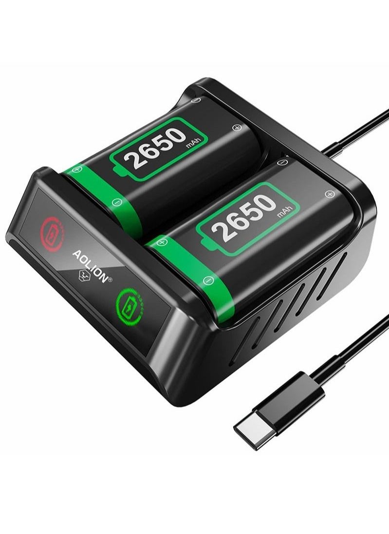 AOLION - Rechargeable Battery Pack For Xbox One/Xbox Series X|S/Xbox One Elite Controller With 2x2650mAh Batteries, LED Indicator - Image 1
