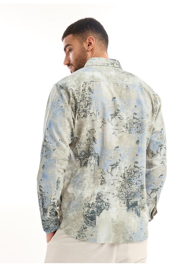 Beyoung White and Blue Printed Cotton Shirt for Men  - Image 3