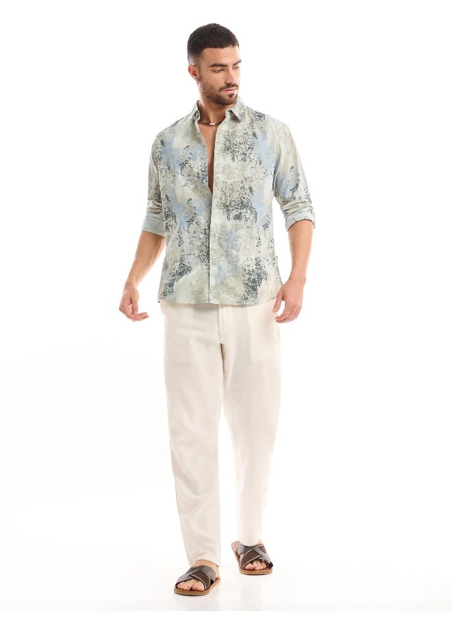 Beyoung White and Blue Printed Cotton Shirt for Men  - Image 5