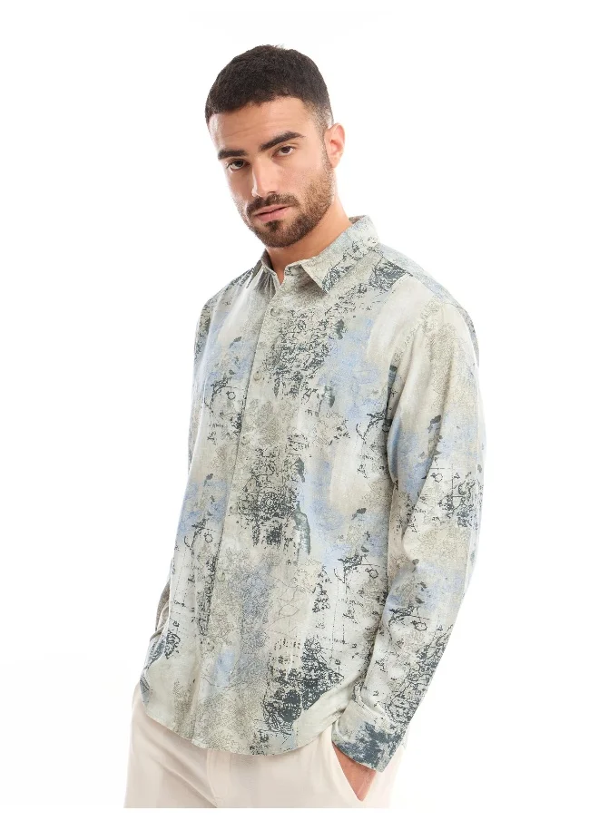Beyoung White and Blue Printed Cotton Shirt for Men