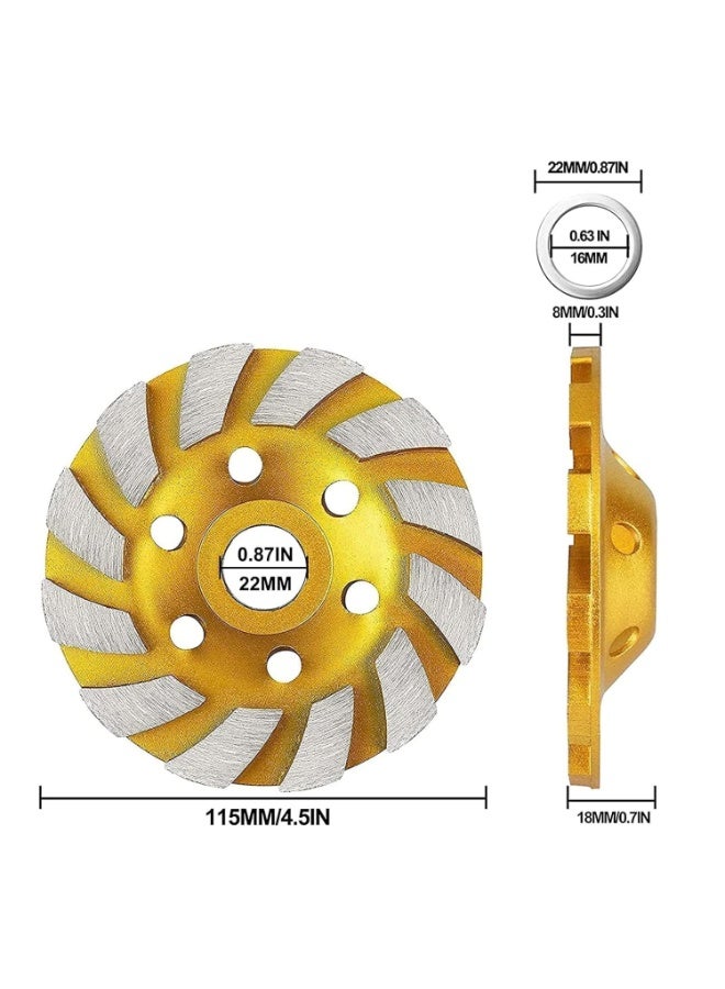 4.5 Inch Concrete Grinder Wheel, Diamond Cup Grinder, 12 Turbo Segments Concrete Grinding Wheel, Diamond Grinding Disc for Masonry, Cement, Marble, Rock, Granite, 0.87 Inch Arbor - Image 2