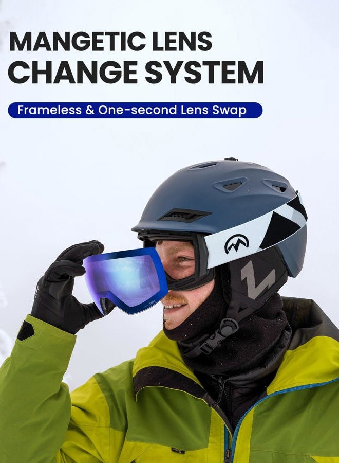 OutdoorMaster Ultra Ski Goggles Lens by ZEISS, OTG Snowboard Goggles Anti-fog Wide View, Magnetic Interchangeable Lens, Snow Goggles for Men & Women(NavyBlue Vlt 11% + ClearLens) - Image 3